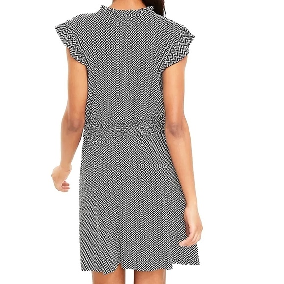 LOFT Dress Rayon Geo Ruffle Flutter Cap Sleeve Smocked Shirred Keyhole Neck S-M - Picture 4 of 16